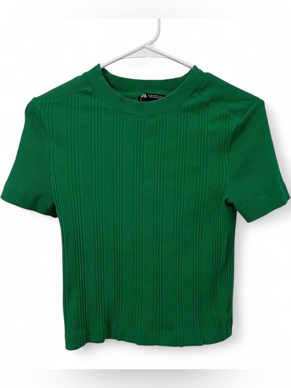 ZARA Green Ribbed Short Sleeve Crop Top